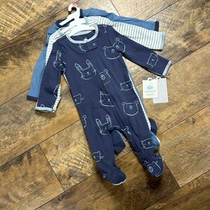 CLOUD ISLAND 3-pack Blue Footie Pajama Sleepers, Size 3-6 M, NWT
